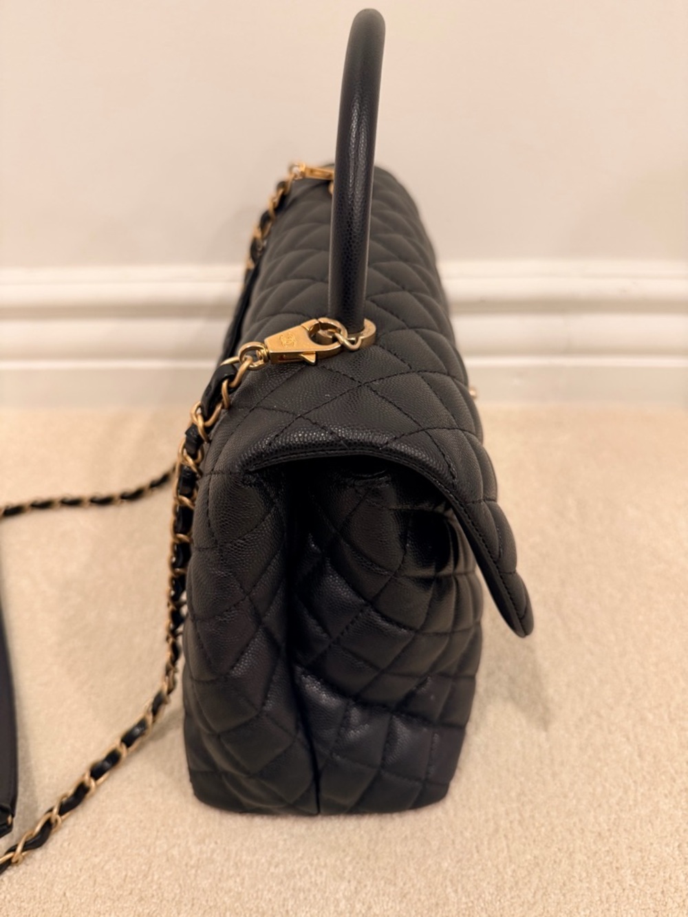 CHANEL Black Quilted Caviar Top Handle Bag with Gold CC Hardware - Picture 4 of 11